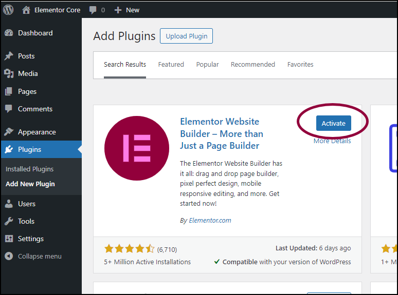 image 4 Install & activate Elementor Core 7